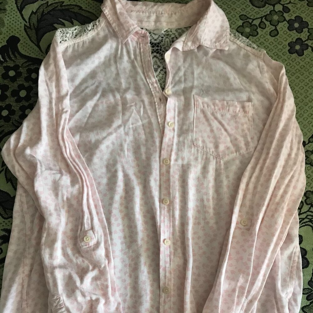 Aeropostale Lace Back Button Down soft long sleeve women shirt